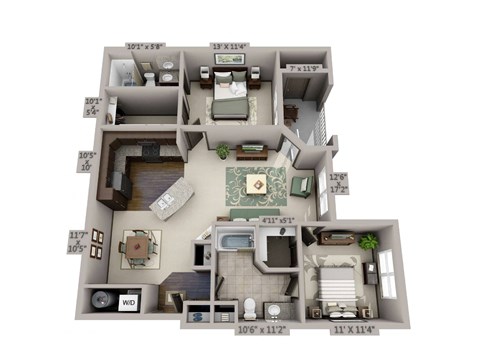B1 Floor Plan with 1,019 Sq. Ft. at Streets of Greenbrier, Chesapeake, VA, 23320